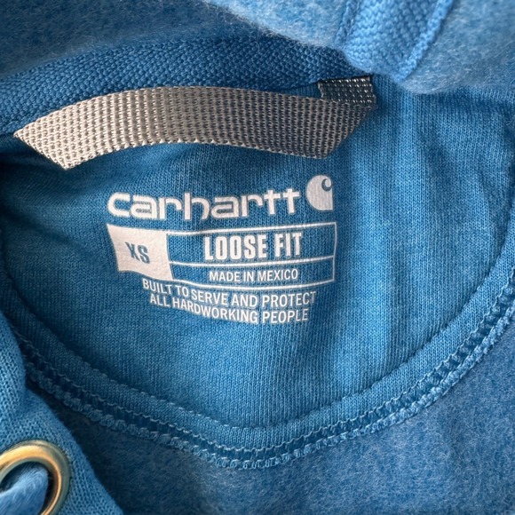 Carhartt Hoodie Blue XS Loose Fit Logo Sleeve Pullover Gorpcore Utility Outdoor - Picture 9 of 12